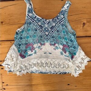 Love on a Hanger Blue and White Floral Lace Crop Top